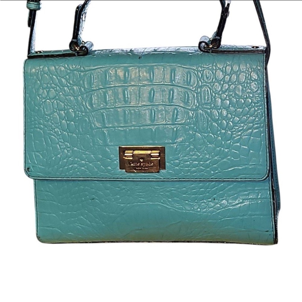 Elegant Blue Crocodile-Embossed Handbag